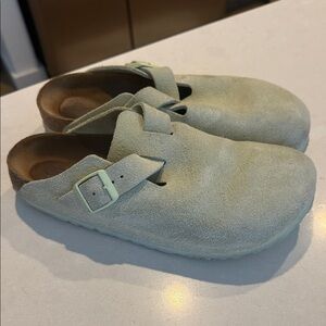 Lime suede leather Birkenstock sandals